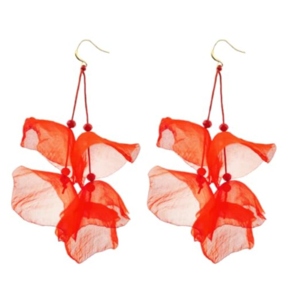 Anthro Roses Dangle Tassel Fabric Earrings